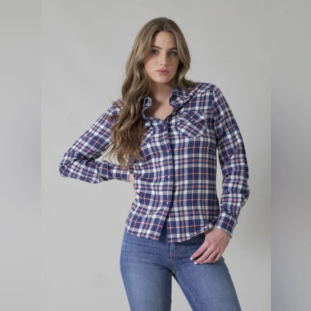 NWT Kimes Ranch Women’s San Mateo Blue Flannel Plaid w/Pearl Snaps in XXL - Picture 3 of 8